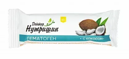 Доктор Нутришин Гематоген кокос, 40 г, 1 шт.