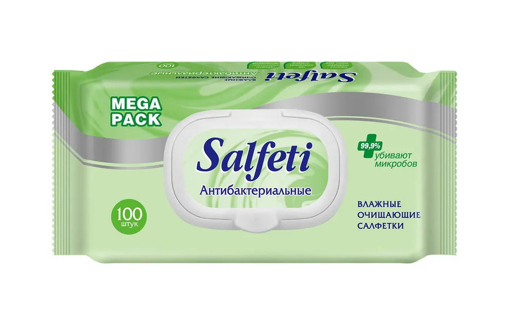 Salfeti Mega Pack салфетки влажные антибактериальные, салфетки гигиенические, 100 шт.