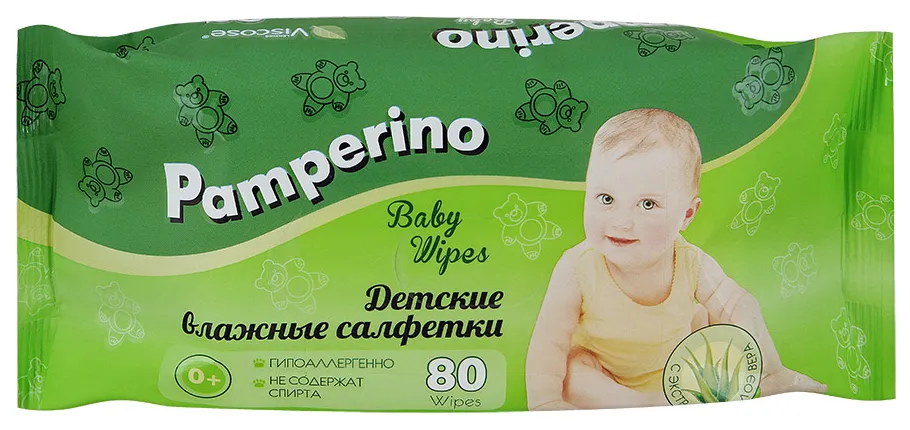 Салфетки влажные детские Pamperino с Алоэ Вера, салфетки гигиенические, 80 шт.