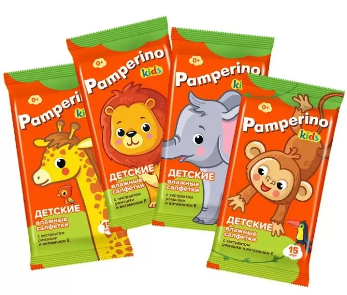 Pamperino Kids Салфетки влажные детские, с экстрактом ромашки и витамином E, 15 шт.