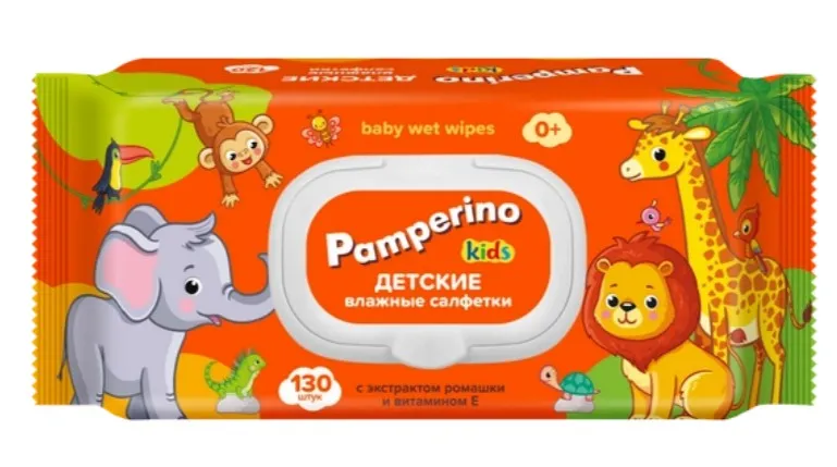 Pamperino Kids Салфетки влажные детские, с экстрактом ромашки и витамином E, 130 шт.