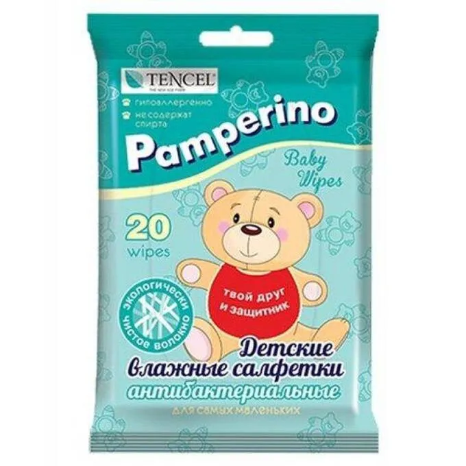 Pamperino салфетки влажные детские антибактериальные, салфетки влажные, 20 шт.