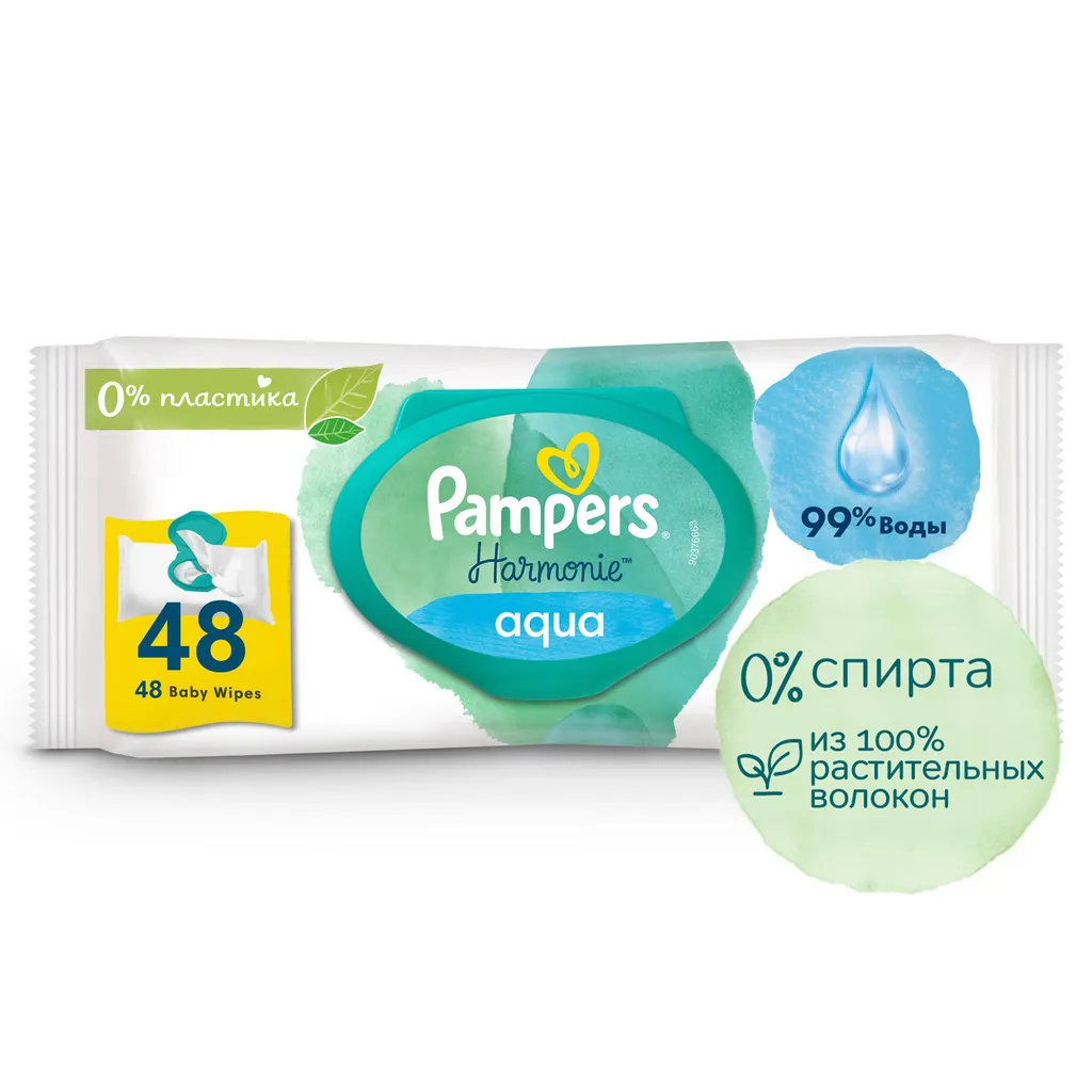 Pampers Harmonie Aqua Салфетки влажные детские, салфетки влажные, 48 шт.