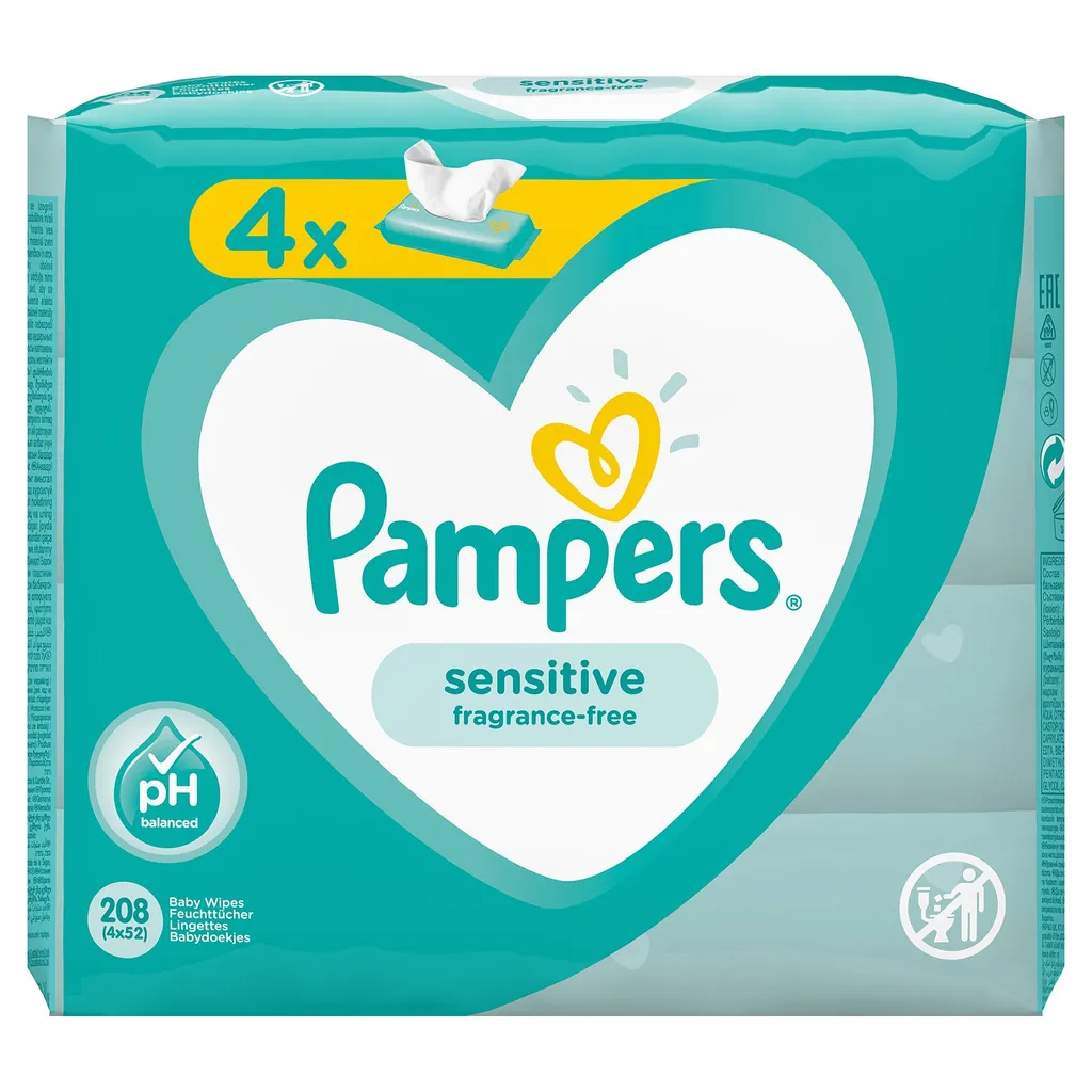 Pampers Sensitive Салфетки влажные детские, 208 шт.