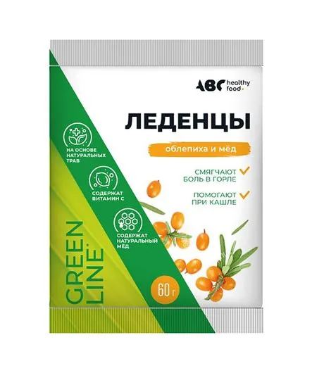 ABC Healthy Food Карамель леденцовая с витамином С, карамель леденцовая, облепиха и мед, 60 г, 1 шт.