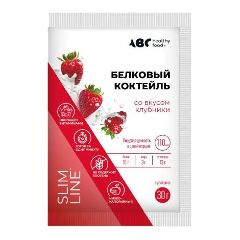 Abc Healthy Food Коктейль белковый Клубника, порошок для приготовления раствора для приема внутрь, со вкусом клубники, 30 г, 1 шт.