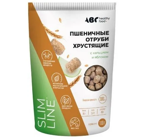 ABC Healthy Food Отруби пшеничные хрустящие, отруби, с кальцием и яблоком, 100 г, 1 шт.