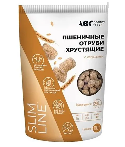 ABC Healthy Food Отруби пшеничные хрустящие, отруби, с кальцием, 100 г, 1 шт.