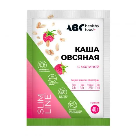 ABC Хэлси Фуд каша овсяная витаминизированная, каша, со вкусом малины, 40 г, 1 шт.