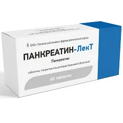 Панкреатин-ЛекТ, таблетки, покрытые кишечнорастворимой оболочкой, упаковка контурная ячейковая, 60 шт.