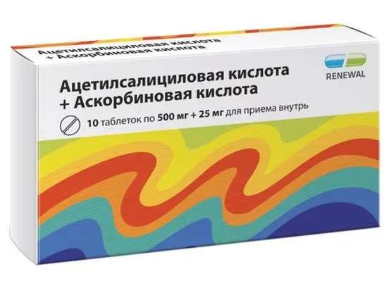 Ацетилсалициловая кислота + Аскорбиновая кислота, 500мг+25мг, таблетки, 10 шт.