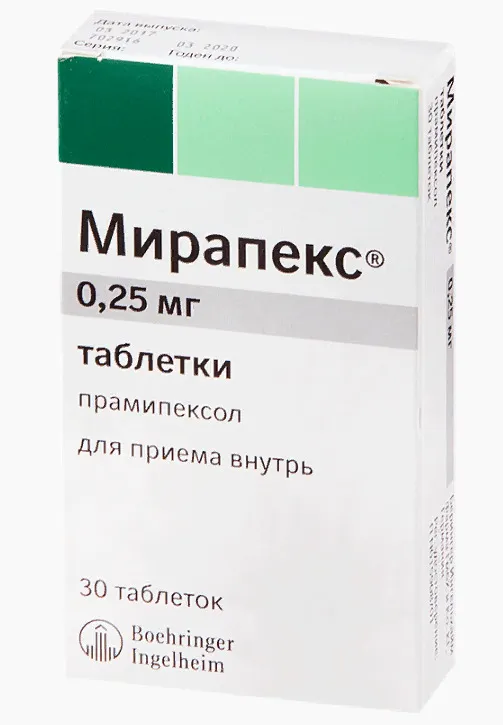 Мирапекс, 0.25 мг, таблетки, 30 шт.