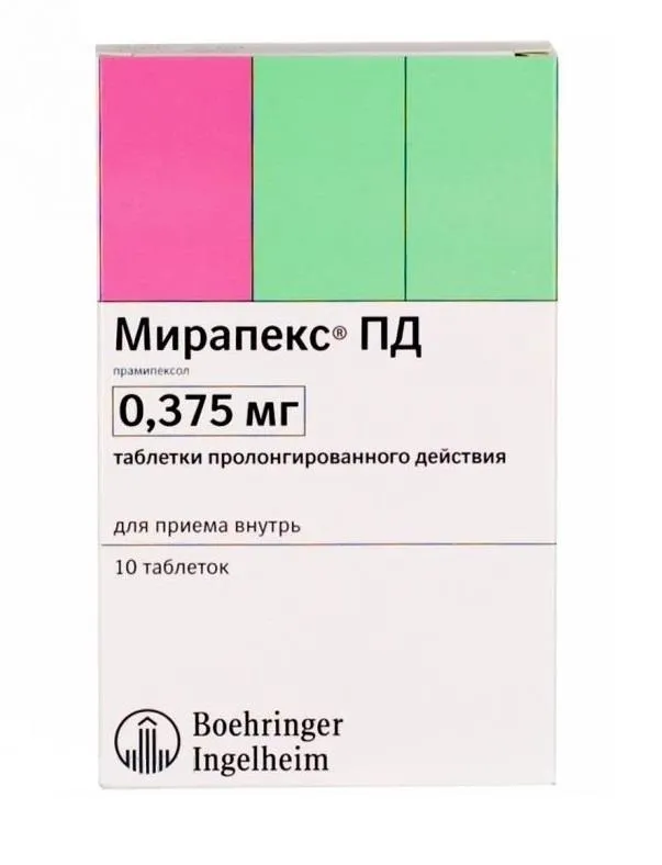 Мирапекс ПД, 0.375 мг, таблетки пролонгированного действия, 10 шт.