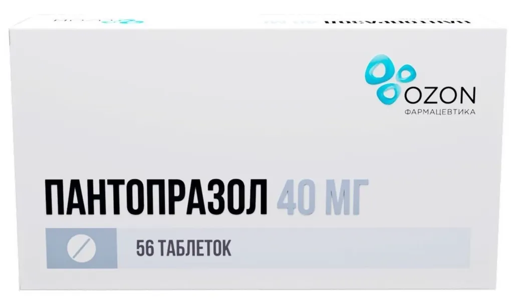 Пантопразол, 40 мг, таблетки, покрытые кишечнорастворимой оболочкой, 56 шт., Озон