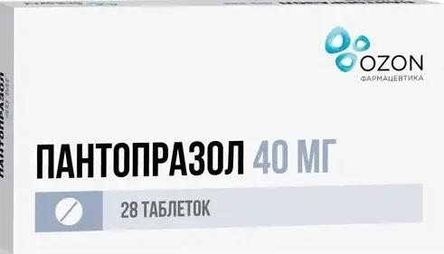 Пантопразол, 40 мг, таблетки, покрытые кишечнорастворимой оболочкой, 28 шт., Озон