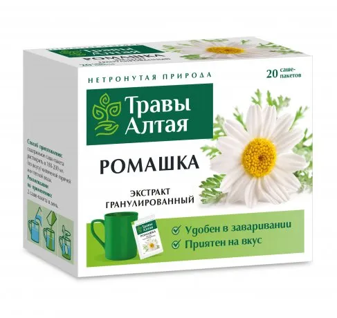 Травы Алтая Ромашка, фиточай, гранулированный, 8 г, 20 шт.