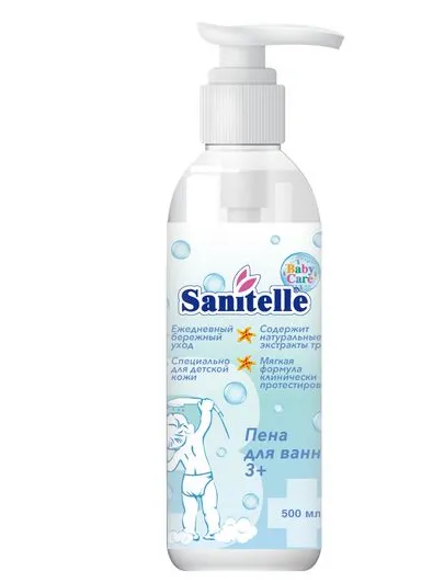 Sanitelle Пена для ванн, для детей с 3х лет, пена для ванн, с экстрактом мыльного корня и ароматом бабл гам, 500 мл, 1 шт.