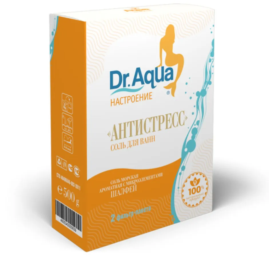 Dr Aqua Соль для ванн морская, шалфей, 250 г, 2 шт.