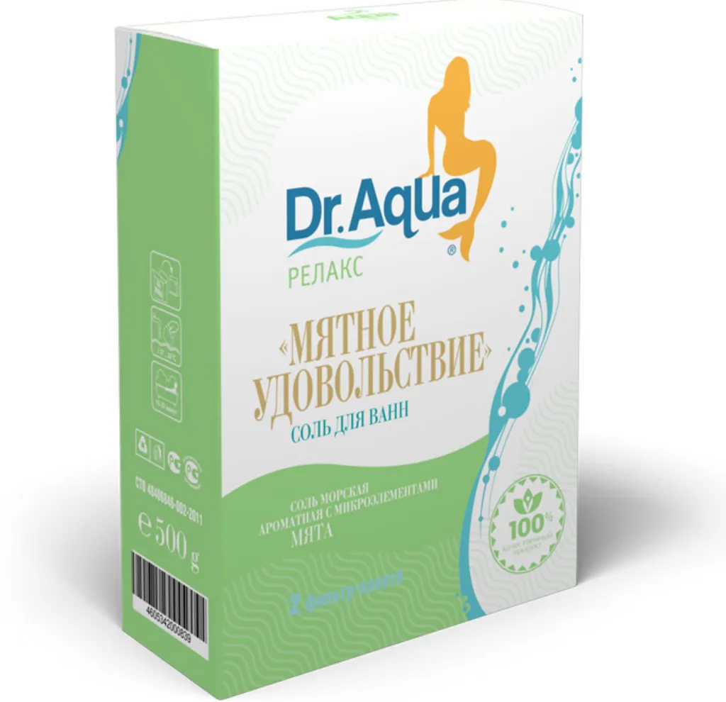 Dr Aqua Соль для ванн морская, мята, 250 г, 2 шт.