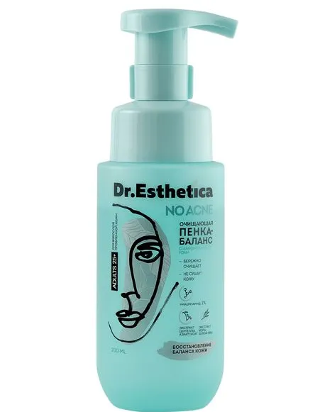 Dr.Esthetica No Acne Пенка-баланс Очищающая, пенка для лица, для взрослых 25+, 200 мл, 1 шт.