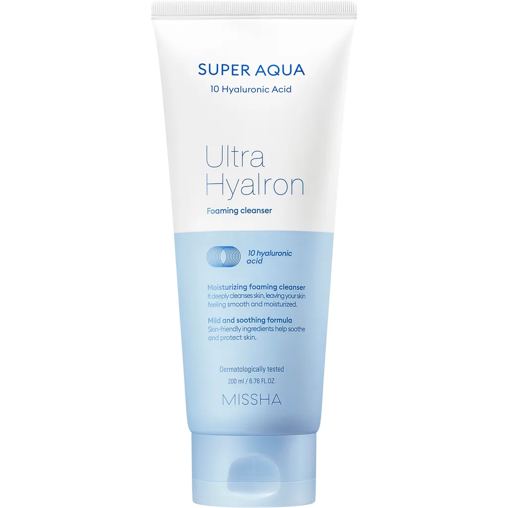 Missha Пенка для умывания и снятия макияжа Super Aqua Ultra Hyalron, пенка для лица, 200 мл, 1 шт.