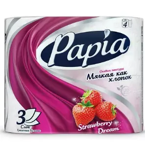 Papia Туалетная бумага 3х-слойная белая, с ароматом Strawberry Dream, 4 шт.