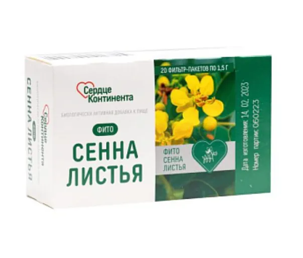 Сердце Континента Сенна листья фиточай, фиточай, 1,5 г, 20 шт.