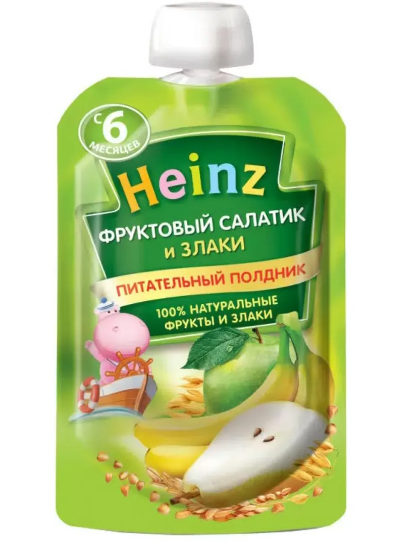 Heinz Пюре фруктовый салатик и злаки, для детей с 6 месяцев, 90 г, 1 шт.