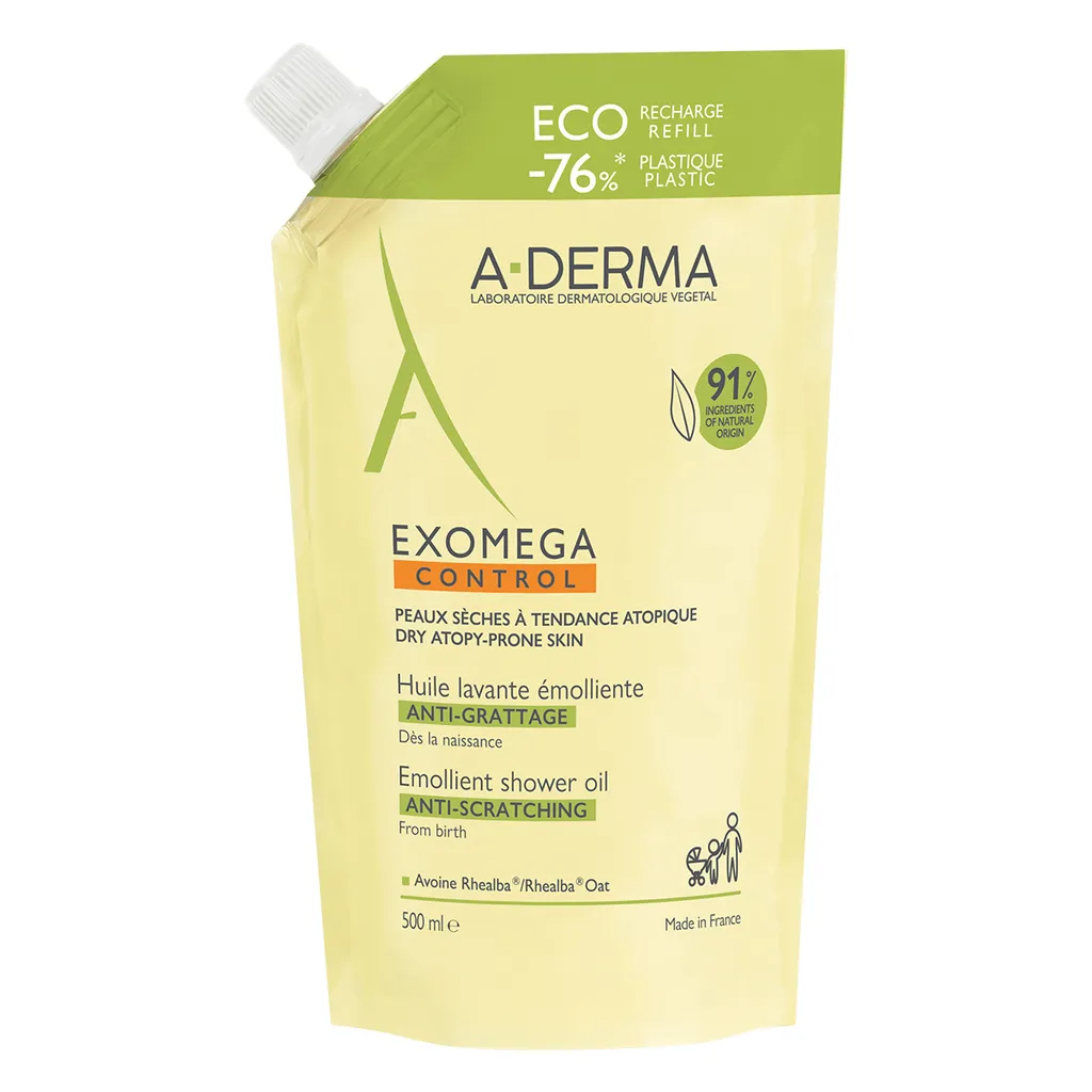 A-Derma Exomega Control Масло смягчающее, масло для душа, сменный блок, 500 мл, 1 шт.