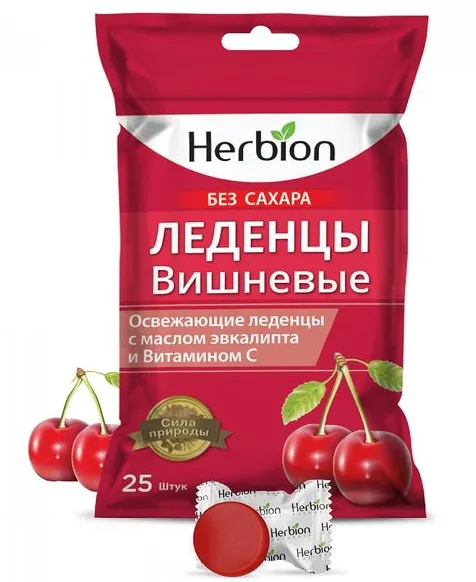 Herbion леденцы без сахара, 2.5 г, со вкусом вишни, 25 шт.