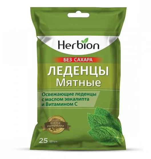 Herbion леденцы без сахара, 2.5 г, со вкусом мяты, 25 шт.