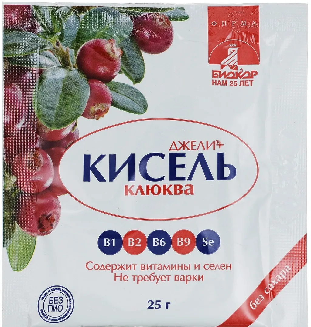 Джели Кисель без сахара, кисель, клюквенный, 25 г, 1 шт.