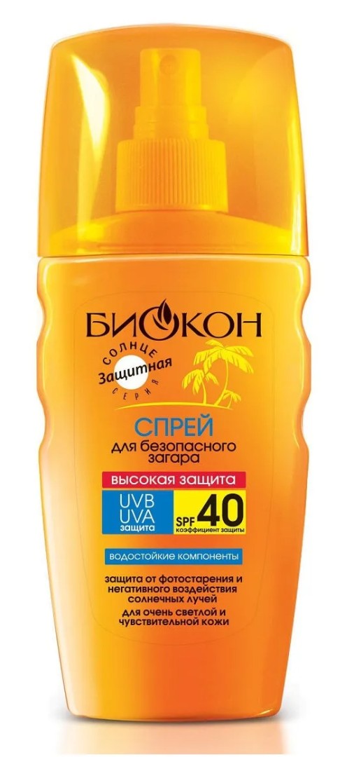 Биокон Солнце Спрей для безопасного загара SPF40, SPF 40, спрей, 160 мл, 1 шт.