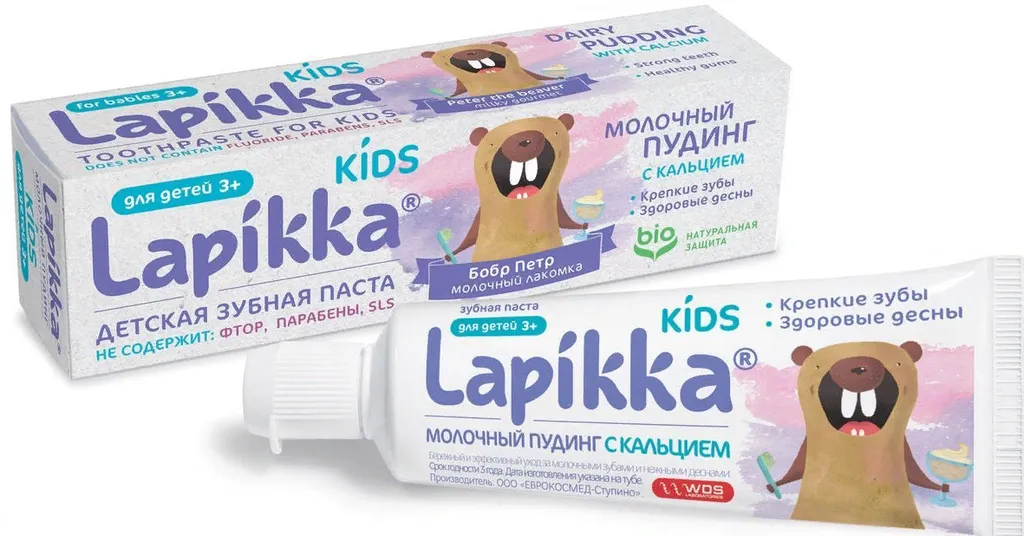 Lapikka Kids Зубная паста Молочный пудинг с кальцием, без фтора, паста зубная, 45 г, 1 шт.