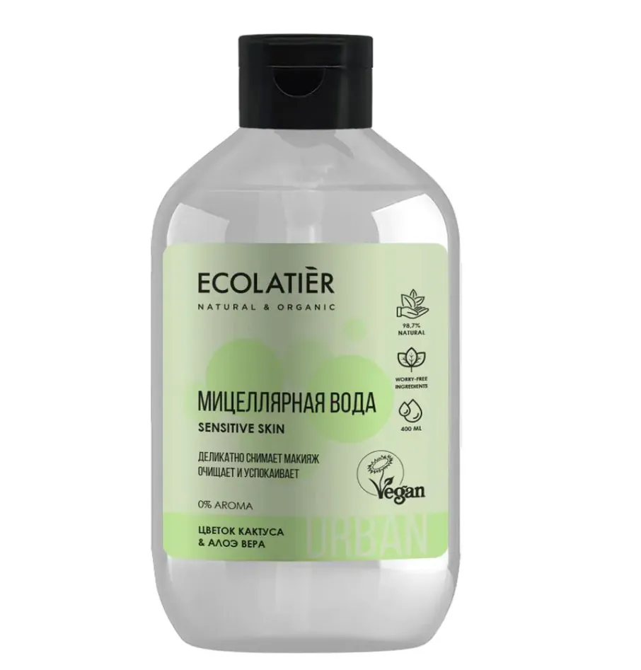 Ecolatier Мицеллярная вода для чувствительной кожи, мицеллярная вода, цветок кактуса и алоэ вера, 400 мл, 1 шт.