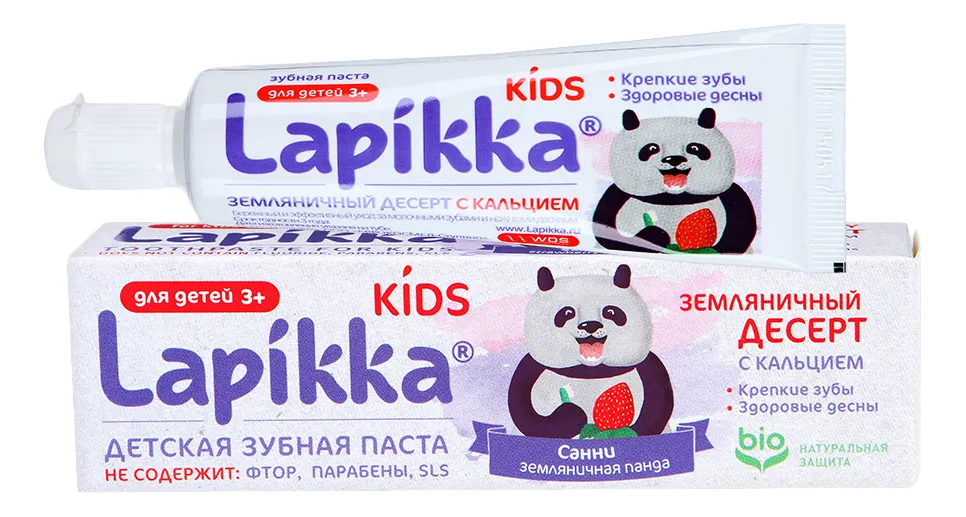 Lapikka Kids Зубная паста Земляничный десерт с кальцием, без фтора, паста зубная, 45 г, 1 шт.