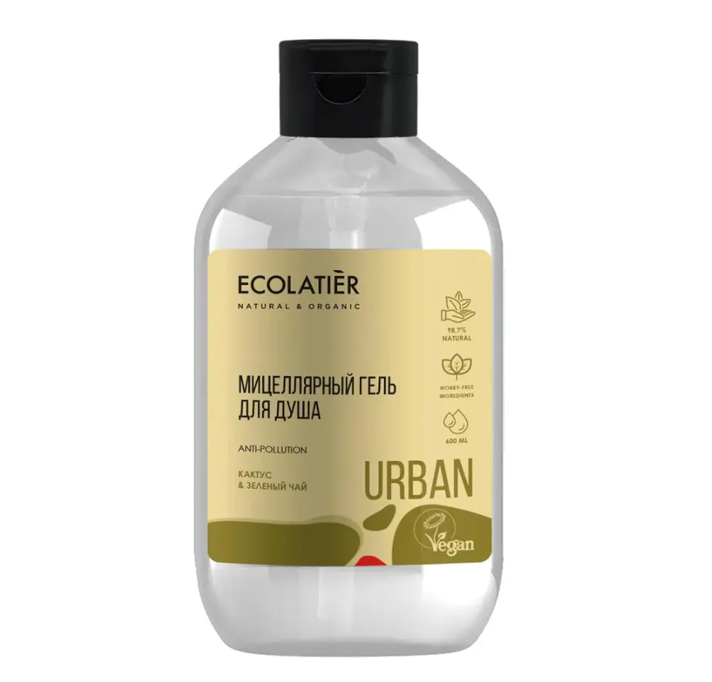 Ecolatier Мицеллярный гель для душа, гель, кактус и зеленый чай, 600 мл, 1 шт.