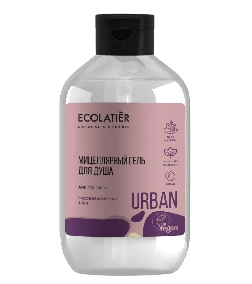 Ecolatier Мицеллярный гель для душа, гель, рисовое молочко и ши, 600 мл, 1 шт.