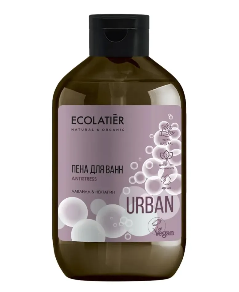 Ecolatier Пена для ванн, гель, лаванда и нектарин, 600 мл, 1 шт.