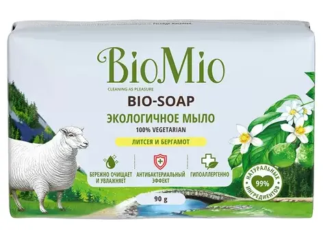 BioMio Мыло туалетное экологичное, Литсея и бергамот, 90 г, 1 шт.