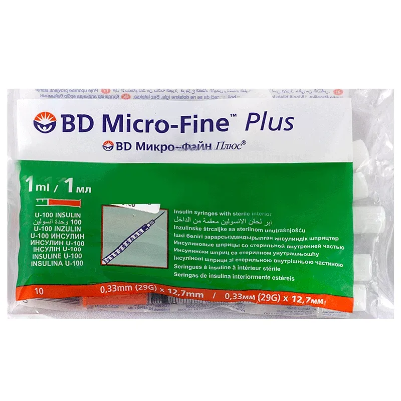 Шприц инсулиновый одноразовый BD Micro-Fine Plus U-100, 1 мл, 1мл, 29 G (0,33x12,7), 10 шт.