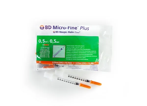 Шприц инсулиновый BD Micro-Fine Plus U-100, 0.5 мл, 29G0.33х12.7мм, 10 шт.