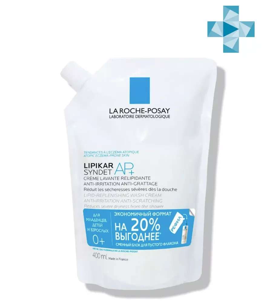 La Roche-Posay Lipikar Syndet AP+ очищающий крем-гель для лица и тела, крем-гель, сменный блок, 400 мл, 1 шт.