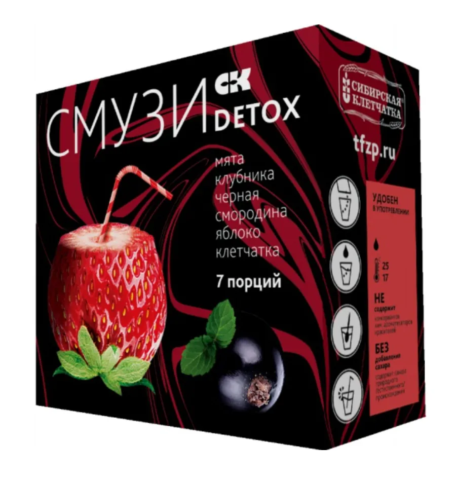 Сибирская клетчатка Смузи DETOX, мята, клубника, черная смородина, яблоко, 12 г, 7 шт.