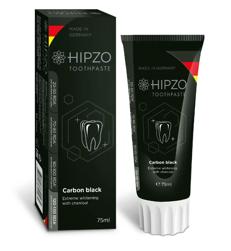 Hipzo Carbon Black Зубная паста экстра-отбеливающая, паста, с углем, 75 мл, 1 шт.