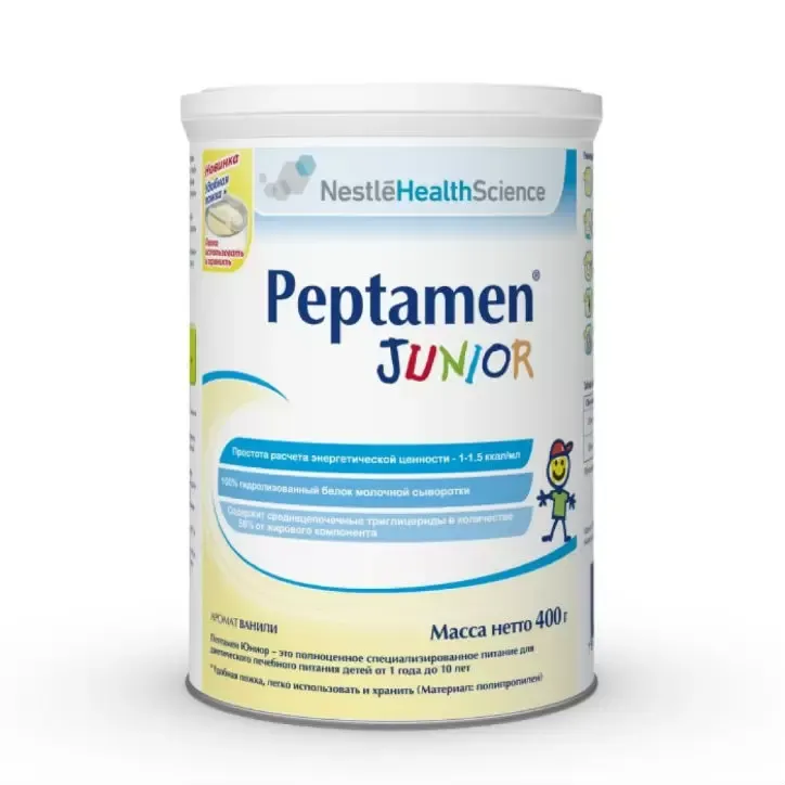 Peptamen Junior лечебная смесь для детей, для детей с 1 года до 10 лет, напиток молочный сухой, с пептидами, 400 г, 1 шт.