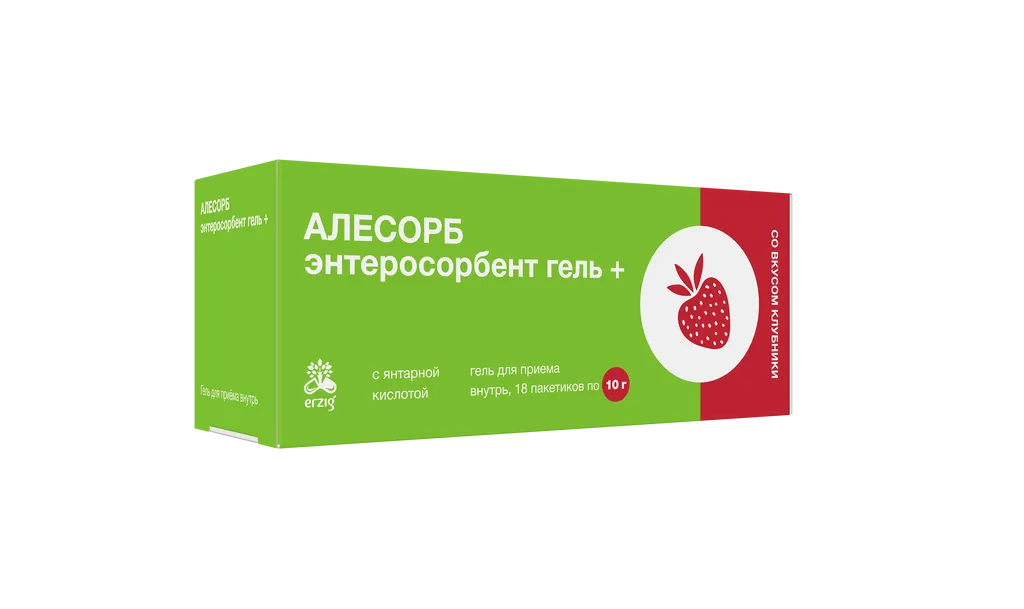 Алесорб Энтеросорбент Гель, гель для приема внутрь, клубника, 10 г, 18 шт.