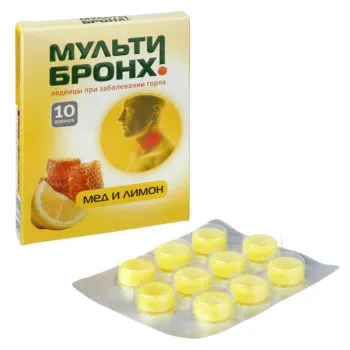 Мульти-Бронх Мед и лимон, пастилки, без сахара, 10 шт.