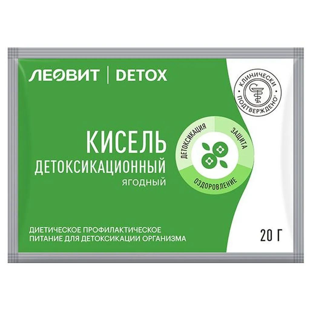 Леовит Detox Кисель детоксикационный ягодный, порошок, клубника, 20 г, 1 шт.