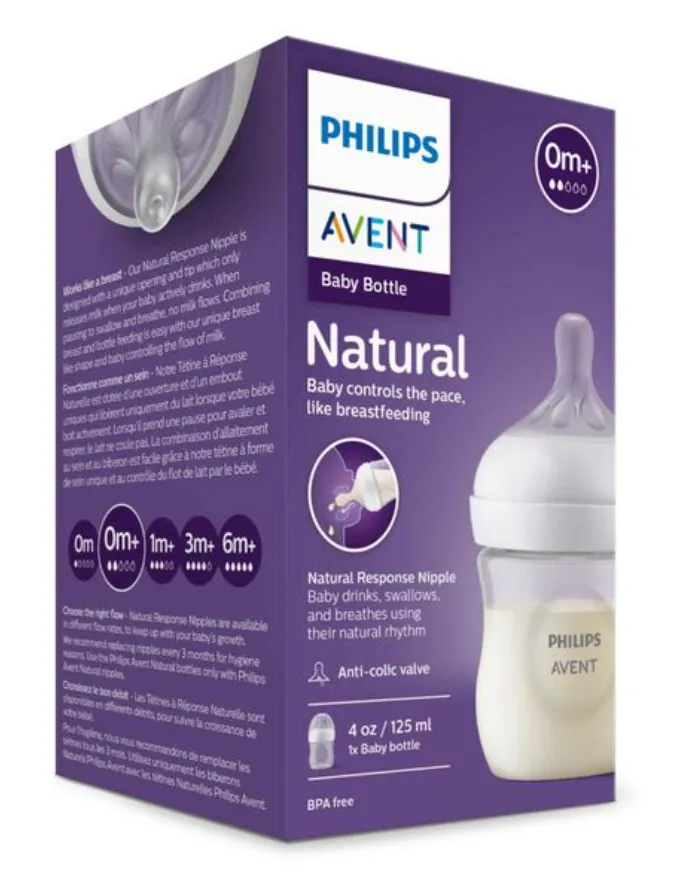 Philips Avent Бутылочка с силиконовой соской Anti-colic Natural Response, 0+, SCY900/01, бутылочка для кормления, медленный поток, 125 мл, 1 шт.